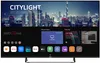 A smart TV screen displaying its user interface with various app icons and features. Produktbild-Vorschau