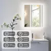 A modern bathroom vanity with a lighted mirror above it, featuring decorative flowers in a vase on the left. Anteprima dell’immagine prodotto