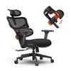 A black ergonomic office chair with orange accents is shown against a white background. A close-up inset highlights an adjustable feature. Náhled obrázku produktu