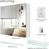 A product image showing a mirrored cabinet and its accessories, with text labels indicating the contents and instructions. Voir les images du produit