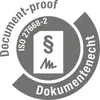 A circular graphic with text and symbols related to document proofing and ISO standards. Anteprima dell’immagine prodotto