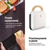 A split image showing a sandwich maker and its features. Podgląd zdjęcia produktu