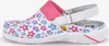 A single white clog with a floral pattern is shown against a white background. Produktbild-Vorschau
