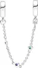 A silver safety chain for a bracelet, adorned with three blue gemstones. Anteprima dell’immagine prodotto