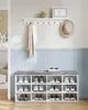 An entryway shoe storage bench with a shelf and coat hooks. Produktbild-Vorschau