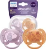The image shows a retail package containing two pacifiers for babies. Produktbild-Vorschau
