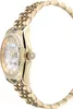 A close-up side view of a gold-colored women's watch with a mother-of-pearl dial and diamond accents. Podgląd zdjęcia produktu
