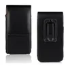 Two views of a black leather phone holster with a belt clip on the back. Produktbild-Vorschau