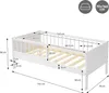 A diagram of a white children's bed with various dimensions labeled. Produktbild-Vorschau