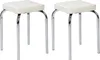 Two white stools with chrome legs on a white background.