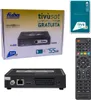 A collage of a satellite receiver box, its back panel, a smart card, and a remote control. Produktbild-Vorschau