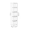 A line drawing of a tall, narrow bookshelf with four cubbies, showing dimensions. Produktbild-Vorschau