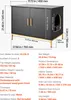 A diagram showing the dimensions and specifications of a black cat cabinet with gold legs and handles. Produktbild-Vorschau