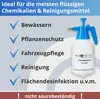 A white and blue spray bottle with a list of its uses and a warning at the bottom. Produktbild-Vorschau