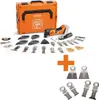 An orange storage case and a cordless oscillating multi-tool with various accessories are displayed on a white background. Náhľad obrázku produktu