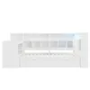 A white bed frame with integrated shelving and drawers, shown against a white background. Produktbild-Vorschau