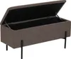 A brown storage bench with its lid open, showing the interior. The bench is supported by thin black legs. Podgląd zdjęcia produktu