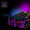 Close-up rear view of a remote-controlled car with a spoiler, illuminated by purple and blue lighting. Voir les images du produit