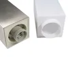 Close-up view of two parts of a light fixture, one made of stainless steel with a socket, and the other a white plastic container with a threaded opening. Produktbild-Vorschau