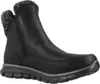 A black winter boot with a gray sole and knitted trim. Voir les images du produit