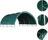 A green arched tent structure with a metal frame, shown against a white background. Close-up insets show details of the frame and fabric. Náhled obrázku produktu
