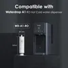 A water filter is shown next to a water dispenser, with text indicating compatibility. Voir les images du produit