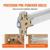 Close-up views of a door panic bar installation, showing pre-punched holes and the process of drilling and installing the lock head casing. Podgląd zdjęcia produktu