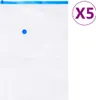 A white vacuum storage bag with a blue zipper and a blue valve, with a purple 'X5' graphic in the upper right corner. Náhľad obrázku produktu