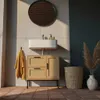Kompakter Waschbeckenunterschrank im Midischrank-Design – Badmöbel in Eiche-Optik mit Rattan_#sku_SAFWL6.876# Produktbild-Vorschau