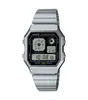 A silver Casio digital watch with a black face, displayed against a white background. Voir les images du produit