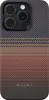 A close-up view of the back of an iPhone 15 Pro case with a sunset-inspired striped pattern. Podgląd zdjęcia produktu