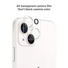 A close-up shot of a white smartphone's rear camera module, with a transparent camera lens protector applied. Produktbild-Vorschau