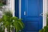 A close-up view of a blue door with a digital lock and potted plants. Anteprima dell’immagine prodotto