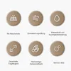 A grid of six circular icons, each illustrating a product feature with a German text label below. Produktbild-Vorschau