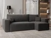A dark gray sectional sofa is shown in a living room setting with a patterned rug and a bookshelf in the background. Produktbild-Vorschau
