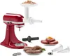 A red KitchenAid stand mixer with a meat grinder attachment, along with ground meat, sausages, and burger patties. Anteprima dell’immagine prodotto