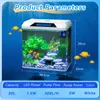 A mini aquarium with fish, plants, and decorative rocks, with product parameters displayed. Produktbild-Vorschau
