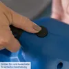 A close-up shot of a person's finger pressing a button on a blue electronic device. Anteprima dell’immagine prodotto