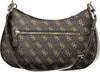 A close-up studio shot of a brown and gold logo-patterned shoulder bag. Náhľad obrázku produktu
