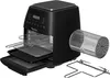 A black TurboTronic air fryer with its accessories displayed next to it. Produktbild-Vorschau