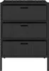 A black poly rattan cabinet with three drawers on a white background. Náhled obrázku produktu