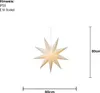 A white, 9-pointed paper star lantern with a perforated pattern, suspended by a thin string against a white background. Dimensions are indicated by measurement lines and text. Podgląd zdjęcia produktu