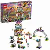 A LEGO Friends racing set is displayed, with the product box at the top and the assembled toy set below. Podgląd zdjęcia produktu