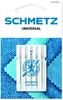 A package of Schmetz Universal sewing machine needles with a blue and teal fabric background. Anteprima dell’immagine prodotto
