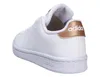 A rear view of a white Adidas sneaker with gold accents. Podgląd zdjęcia produktu