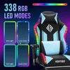 A gaming chair with RGB LED lighting, showcasing different lighting modes. Podgląd zdjęcia produktu