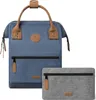 A blue backpack and a gray pouch are displayed against a white background. Produktbild-Vorschau
