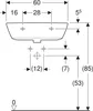 Technical drawing with dimensions of a washbasin. Produktbild-Vorschau