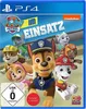 The image is a video game box cover for Paw Patrol Im Einsatz on PS4. It features several animated dog characters from the Paw Patrol series. Produktbild-Vorschau