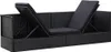 A black rattan sofa bed with cushions, shown from a side angle with one section of the backrest raised. Náhľad obrázku produktu